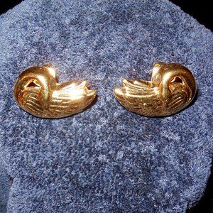 Vintage Clip on Earrings Gold tone Swan Design